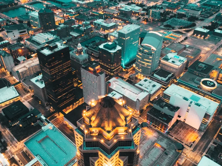 Aerial photo of high rise buildings